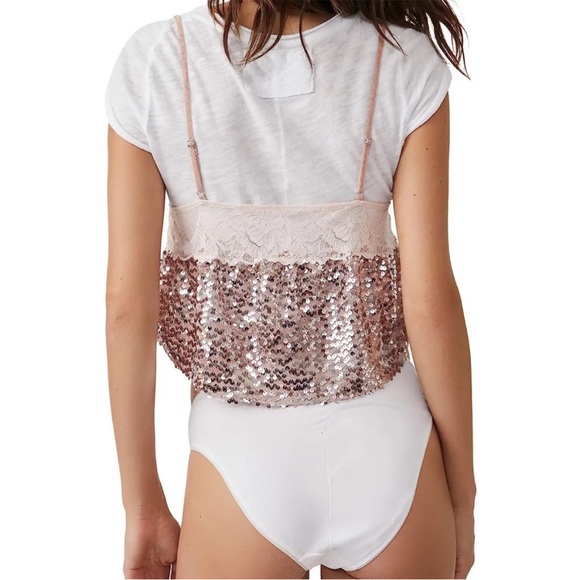 New Free People Right Rhythm Sequin Cami Champagne Pink Size Medium - Picture 5 of 10